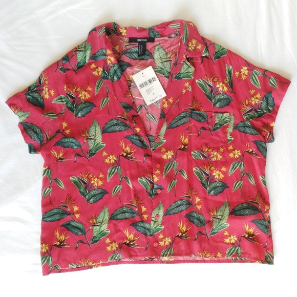 Forever 21 Tropical Button Down Blouse Shirt wTags - Picture 2 of 4
